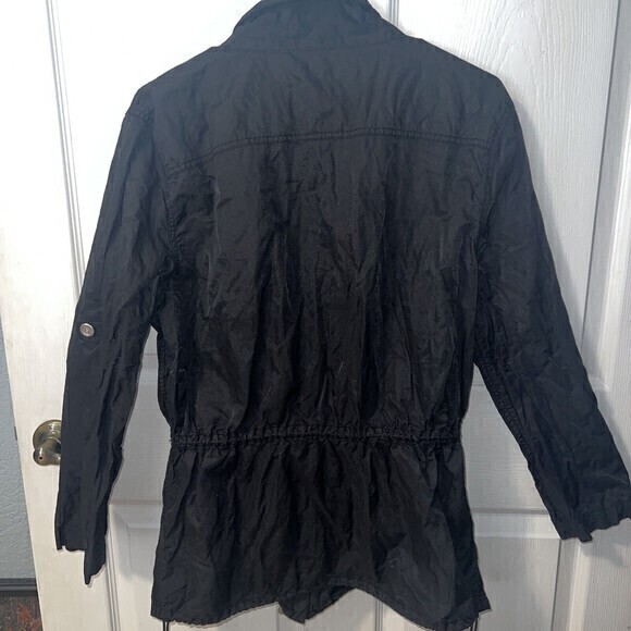 Kenneth Cole Reaction Womens Jacket Medium Black Drawstring Zip Up Windbreaker - Picture 4 of 6